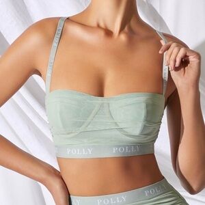 Oh Polly Mesh Corset Crop Top Sage Green | Underwire | XS–S